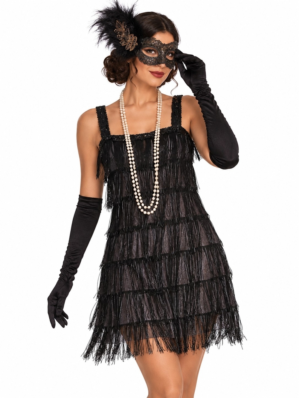 Halloween Costume Black 1920s Flapper Mini Dress Size Large